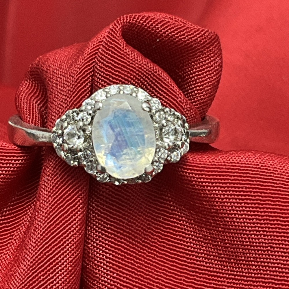925 Sterling Silver Vivamacity  Moonstone & Cubic Zircon Seraphic Ring in Size 6